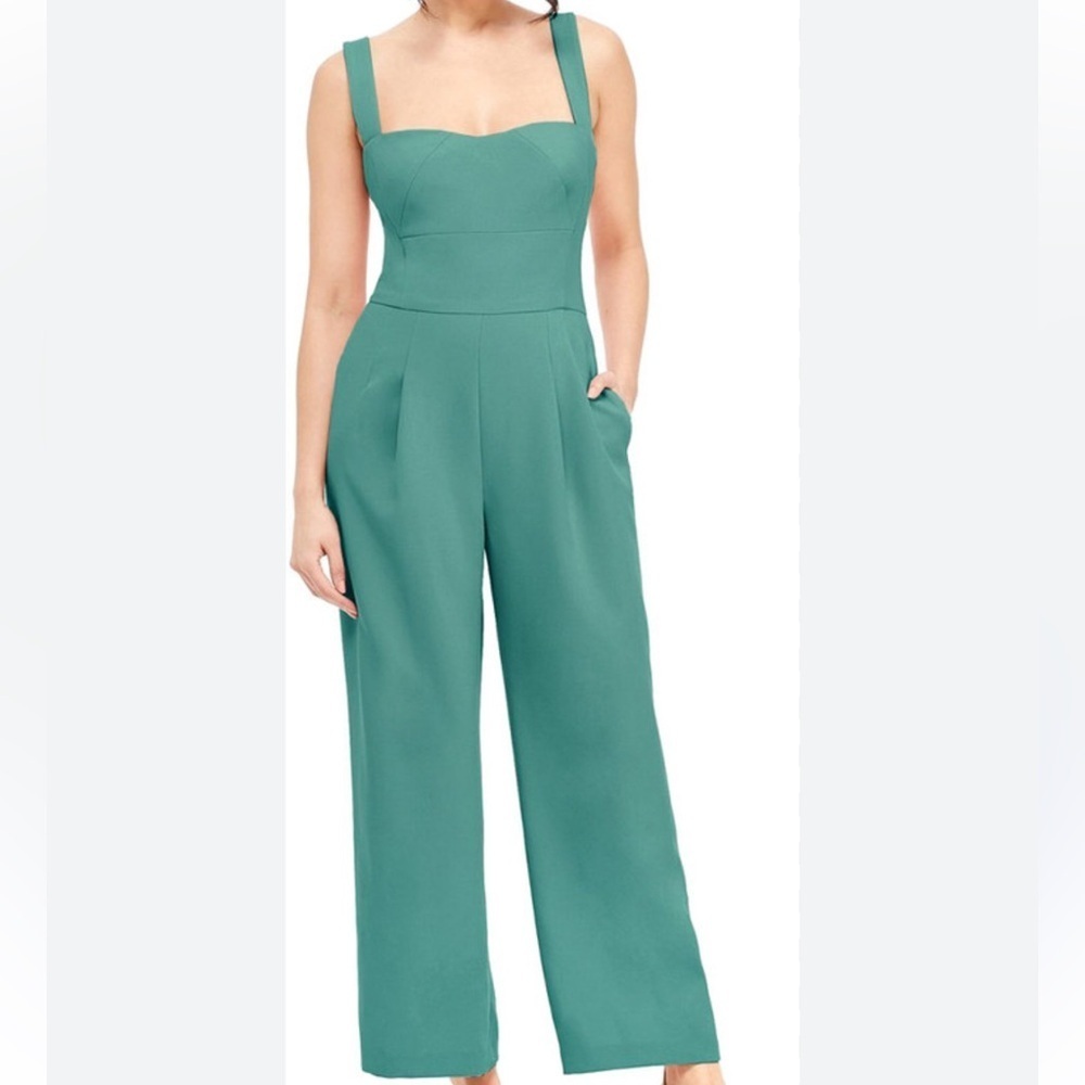 GAL MEETS GLAM Collection Green Nicole Sweetheart Square Neck Pant Jumpsuit 2